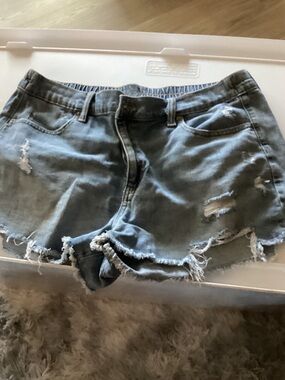 aerie Distressed Light Blue Denim Shorts